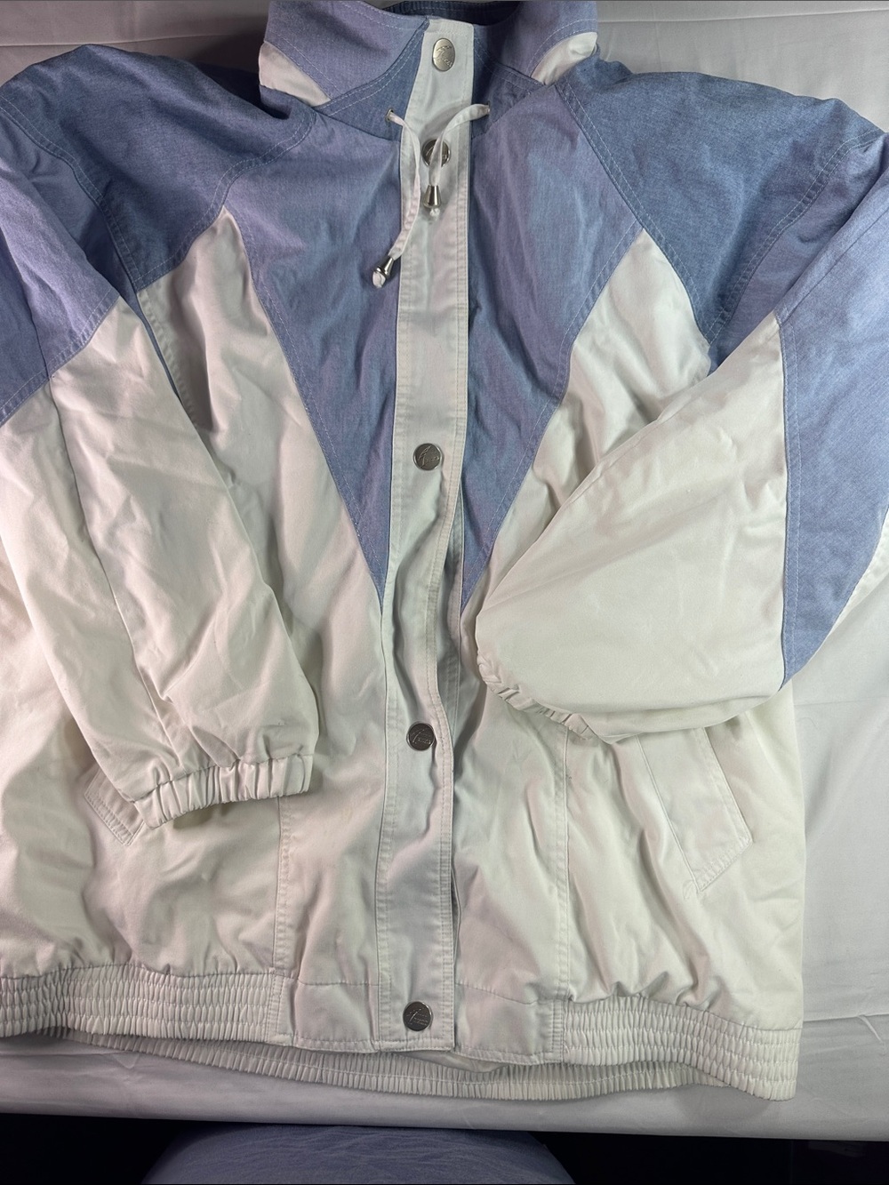 Light Blue & White Colorblock Bomber Jacket